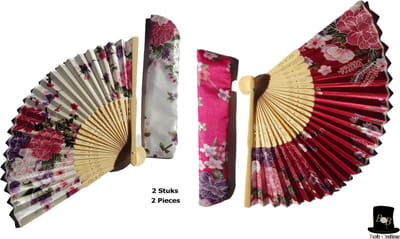 Bob Online – 2 Stuks – 1 x Wit Bloemen Bamboehandwaaier + 1 x Robijn Bloemen Bamboe Opvouwbare Handwaaier – Chinese Handwaaiers – White Bamboo Hand Fan x 1 + Ruby Chinese Bamboo Foldable Hand Fan – Houten Handwaaiers – Feest Decoratieve Handwaaiers