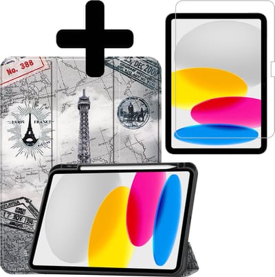 Hoes - Geschikt voor Apple iPad A16/A18 (2022/2025/2026) - 10.9 & 11 inch (10e, 11e & 12e generatie) - Met Screenprotector - Trifold Bookcase - Hard Cover Case - Met Uitsparing Geschikt voor Apple Pencil - Hardcover Book - Tablet Hoesje - Eiffeltoren