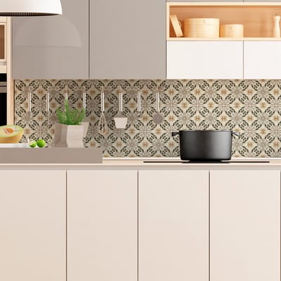 Zelfklevende tegelmuurstickers voor keuken en badkamer - 9 bruine Azulejos cementtegelstickers - 9 stickers 10x10cm