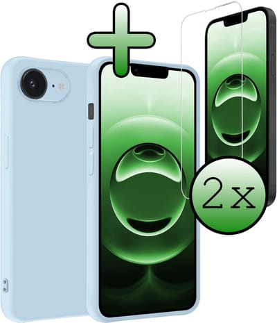 Hoesje Met 2x Screenprotector - Geschikt voor Apple iPhone 16e - Sterk & Shockproof - Back Cover - Siliconen Case - Telefoon Hoes - Lichtblauw