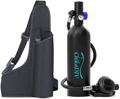 Mini duikfles - Draagbare duiktank - 75 ademhalingen - 200 bar - 1 L - Voor snorkelen, training en noodsituaties - 36 x 6,8 x 8,9 cm - Zwart