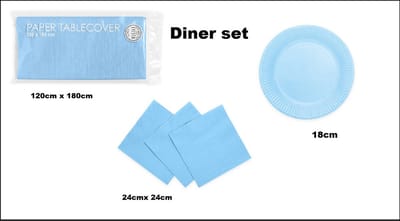 Diner set licht blauw - 1x Tafelkleed licht blauw 120cmx 180cm + 20x Bord 18cm licht blauw + 20x servetten licht blauw 24cm x 24cm - Themafeest geboorte shower party