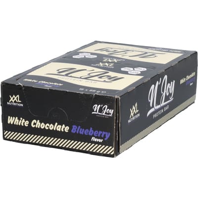 XXL Nutrition - N'Joy Protein Bar - 20 Gram Eiwit - Eiwitrepen & -snacks, Proteine Repen - Smeuďge Eiwit Reep én Hoog in Eiwit - Diverse Smaken - Witte Chocolade Blueberry - 15 Pack