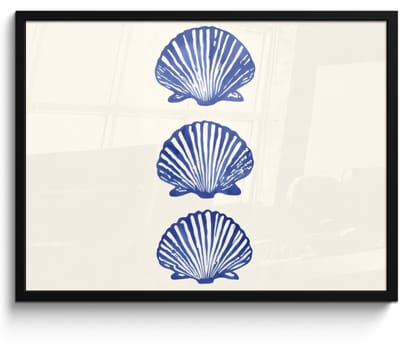 Poster in lijst - Fotolijst 70x50 cm - Posters - Schelpen - Blauw - Patroon - Posterlijst zwart - Decoratie - Wanddecoratie woonkamer - Muurdecoratie slaapkamer