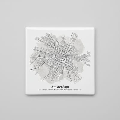Amsterdam Kaart Kunst Tegel – 15x15 cm Keramische Decoratieve Wandtegel | Gedetailleerd Stadskaart Design