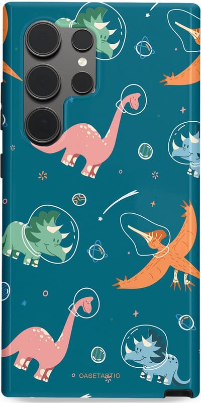 Casetastic hoesje geschikt voor Samsung Galaxy S24 Ultra - Dubbellaagse bescherming - Ruimte raptors - Fashion Case - Petrol Perzik