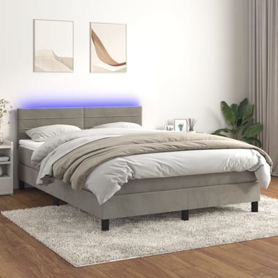 vidaXL - Boxspring - met - matras - en - LED - fluweel - lichtgrijs - 140x190 - cm