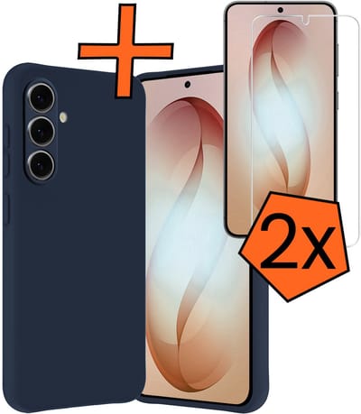 Hoes - Met 2x Screenprotector - Geschikt voor Samsung Galaxy S26 - Sterk & Shockproof - Back Cover - Siliconen Case - Telefoon Hoes - Donkerblauw