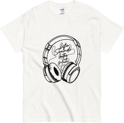T-shirt met Koptelefoon Life Sounds Better with Music - Muziekliefhebber T Shirt Dames Heren - Wit - S