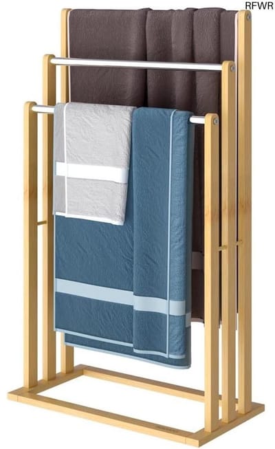 RFWR® Handdoekhouder Bamboe Staand met RVS Stangen - 46x24x84 cm