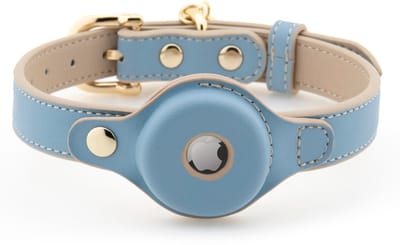 Halsbanden, harnassen en riemen van veganistisch leer, met hondentracker, apparaathouder, verstelbare halsband (extra klein, blauw)