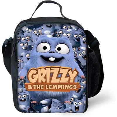 GRIZZY AND THE LEMMINGS Kinder Grote Capaciteit Tas voor Jongen en Meisje Student Buiten Picknick Herbruikbare Thermische Koelbox Lunchbox gray