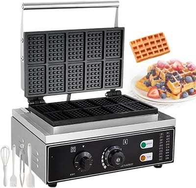 Wafelijzer Dubbel - Wafelmaker Professioneel - Zelf Wafels Maken - Roestvrij Staal - 10 Wafels - Zilver