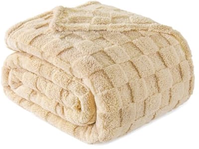 Flanellen fleece deken - super zacht, warm en lichtgewicht - geruit design voor elk seizoen - 152 x 203 cm - beige