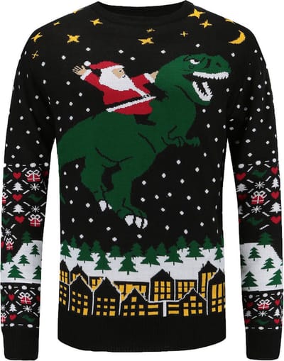 Kerstman op een T-rex Foute kersttrui - Maat: S - Gebreide kersttrui - Heren kersttrui - Dames kersttrui - Foute kersttruien - Kerst outfit - Kerstkleding - Lelijke kersttrui - Gekke kersttrui -