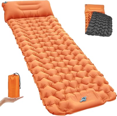Opblaasbare campingmat 9 cm dik - ultralicht waterdicht zelfopblaasbaar campingmatras voor reizen, backpacken, trekking - oranje