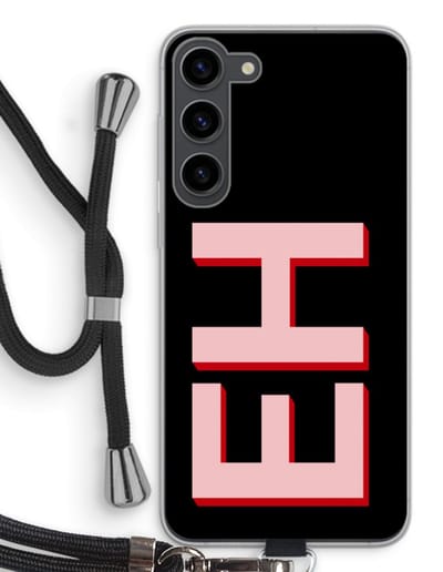 Gepersonaliseerd - Case Company® - Hoesje met koord geschikt voor Samsung Galaxy S23 Plus hoesje met Koord - Monogram - Telefoonhoesje met Zwart Koord - Bescherming aan alle Kanten en Over de Schermrand
