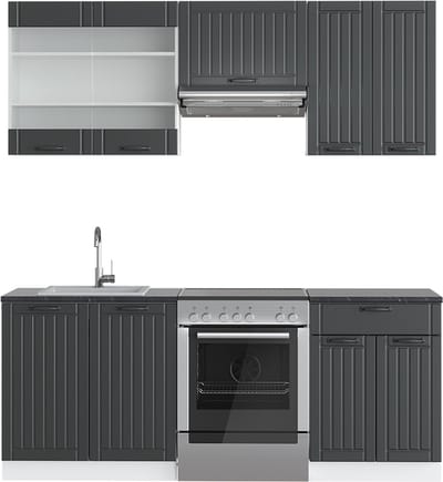 Vicco Fame-Line Complete keukeneenheid – 200 cm, WB Antraciet Antraciet landhuis/wit