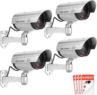 Dummy camera Buiten - met rubberen kabel - voor binnen en buiten - Zwart - 4 Stuks