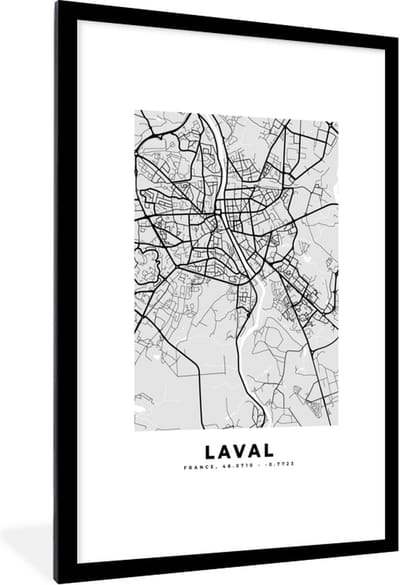 Fotolijst incl. Poster - Kaart - Stadskaart - Laval - Plattegrond - Frankrijk - 80x120 cm - Posterlijst