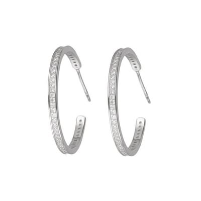 Zilver Oorringen met Zirkonia - Zilver Hoepel Oorbellen met Zikonia - Hoop Earrings 25mm - Amona Jewelry