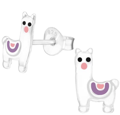 Joy|S - Zilveren alpaca lama oorbellen - zilver met roze en paars - 6 x 10 mm - kinderoorbellen - sterling zilver 925