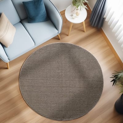 Loom Uni Effen Vloerkleed - Rond - Uni Kleur - Bruin - Woonkamer Slaapkamer Tapijt - Laagpolig- 200 CM Ø