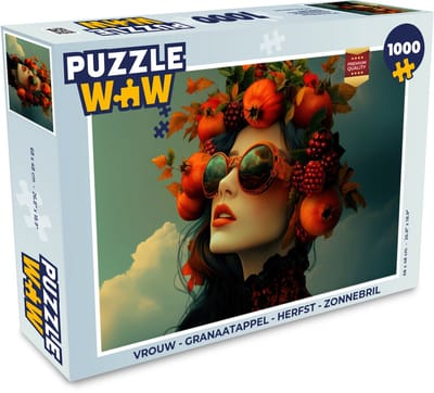 Puzzel Vrouw - Granaatappel - Herfst - Zonnebril - Legpuzzel - Puzzel 1000 stukjes volwassenen