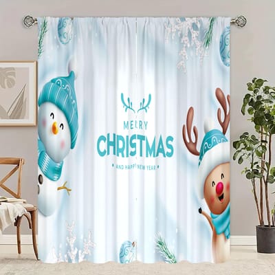 2 stuks - Winter Kerstdecoratie Kerst Sneeuwman print gordijn voor slaapkamer, woonkamer, studeerkamer, privéruimte 30inchx65inchx2Pcs white