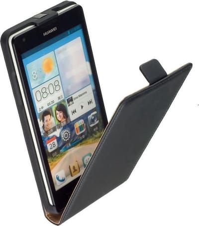 LELYCASE Echt Lederen Flip Case Bescherm Hoesje Huawei Ascend G730 Zwart