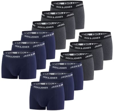Jack & Jones Heren Boxershorts 12 Pack Basic Trunks Veelkleurig S Ondergoed met Elastische Softband