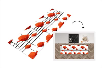 Keukenloper - Loper keuken - Muziek - Notenbalk - Klaproos - 150x50 cm - Keukenloper vinyl