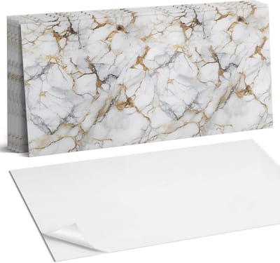 Coloray Plaktegels - Elegant marmerpatroon Wandtegel Zelfklevend - 60 cm x 30 cm - Wit Plaktegels - 6 stuks - Rechthoek PVC Tegels - Plaktegels Keuken - Zelfklevende Vloertegels Badkamer - Vinyltegels Vloer Zelfklevend - Zelfklevende Wandtegels