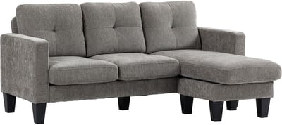 HOMCOM hoekbank chenille - L-vormige bank met stalen frame - Bruin