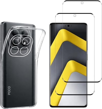 Hoesje Ultraslank geschikt voor Xiaomi Poco M8 Pro 5G backcover siliconen Transparant en 2 stuks Screenprotector Gehard Glas