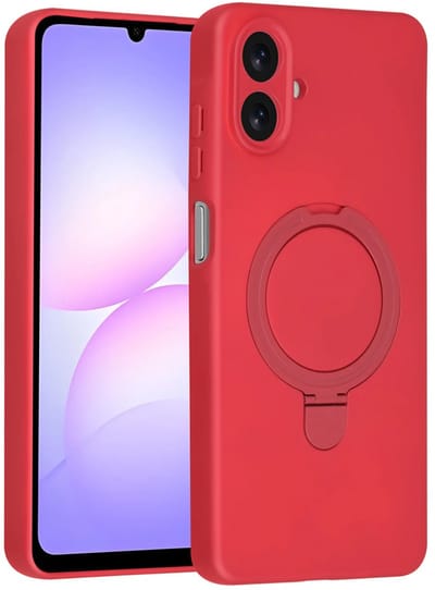 Backcover Hoesje Geschikt voor: Samsung Galaxy A07 Volledig Dekkende Schokbestendige Siliconen Backcover met Ringstandaard – 360° Bescherming - Cherry Red