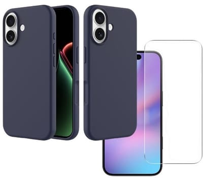 Shockproof Backcover - Liquid Silicone Soft Hoesje - Geschikt voor: iPhone 17 - Middernachtblauw + 2x Screenprotector Beschermglas - Glasplaatje