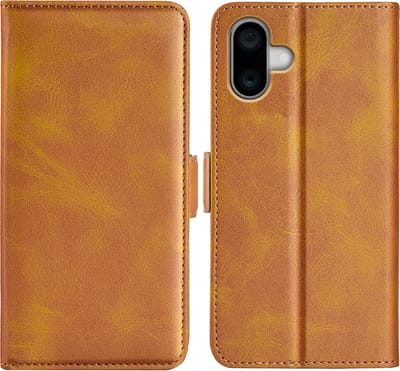 MobyDefend Hoesje - Geschikt voor iPhone 16 Plus - Luxe Wallet Book Case (Sluiting Zijkant) - Lichtbruin