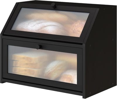 Grote broodtrommel voor aanrecht - dubbellaags bamboe houten broodopbergbak met acryl deurpaneel