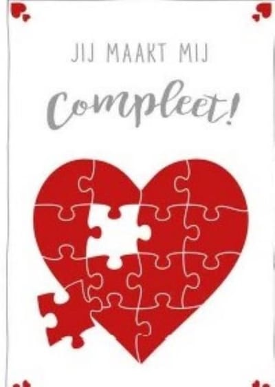 Kaart - Valentijn - Jij maakt mij compleet - liefde - hou van jou - lief - houden van - hartjes