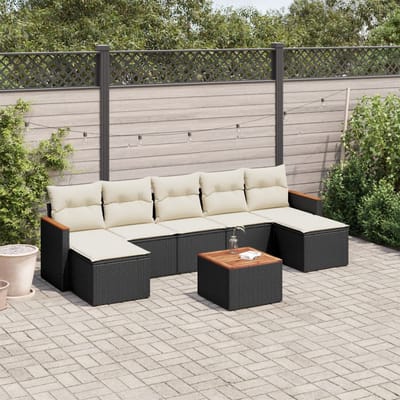 vidaXL - 8-delige - Loungeset - met - kussens - poly - rattan - zwart