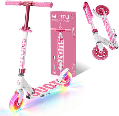 Suotu Kinderstep - 145mm Lichtgevende Wielen - Step - Speelgoed Jongens/Meisjes - Max stuurhoogte: 85 cm - Aluminium - Roze/Wit