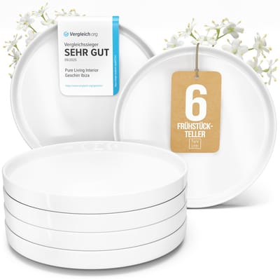 Pure Living Crystal Dessertborden - Wit - 6 Stuks (Ø 20 cm) - Porselein - Krasvast - Magnetron & Vaatwasserbestendig
