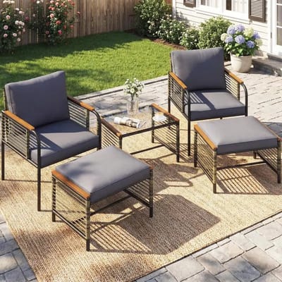 Dailygoods Rotan tuinmeubelset inclusief 2 stoelen met kussens, krukje & tafel, tuinmeubelset, zitgroep, grijs