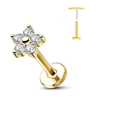 Piercing voor Oor - Kleur: Goud - Formaat: 12 x 6 MM - Titanium - Tragus / Kraakbeen / Helix / Conch - Oorpiercing - Piercing Sieraad - Hoge Kwaliteit - Labret Piercing - Luxe Sieraad - Oorbellen