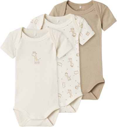 Name It Romper - 3P SS Solid Rib - Giraffe - Mt. 62