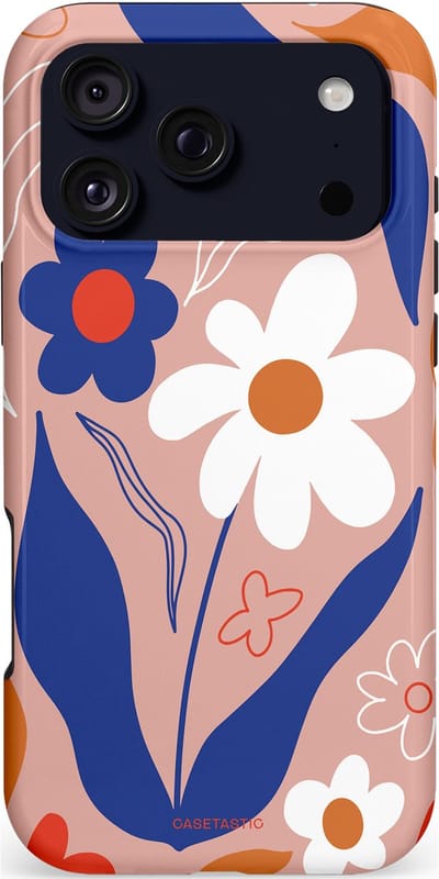 Casetastic hoesje geschikt voor Apple iPhone 17 Pro Max - MagSafe - Dubbellaagse bescherming - Eenvoud in bloei - Fashion Case - Perzik Donkerblauw Wit