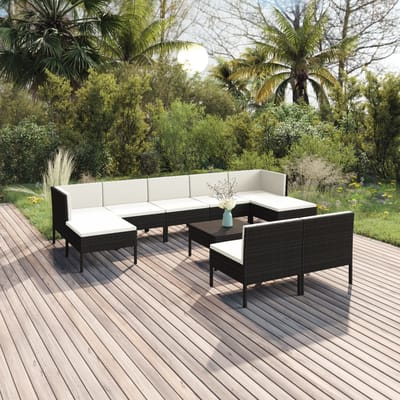 vidaXL - 10-delige - Loungeset - met - kussens - poly - rattan - zwart
