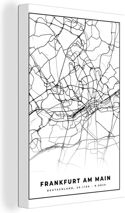 Canvas Schilderij Plattegrond - Frankfurt am Main - Kaart - Stadskaart - 20x30 cm - Wanddecoratie