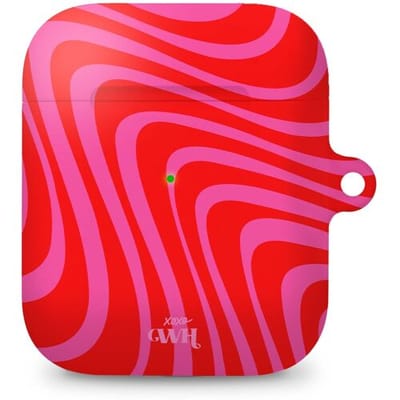 xoxo Wildhearts hoesje geschikt voor AirPods 1 / 2 - Berry Much - Matte - Ook als telefoonhoesje verkrijgbaar - schokbestendige case - koptelefoon hoesje - Mat - Beschermhoes met golvende print - golven - Rood - Roze